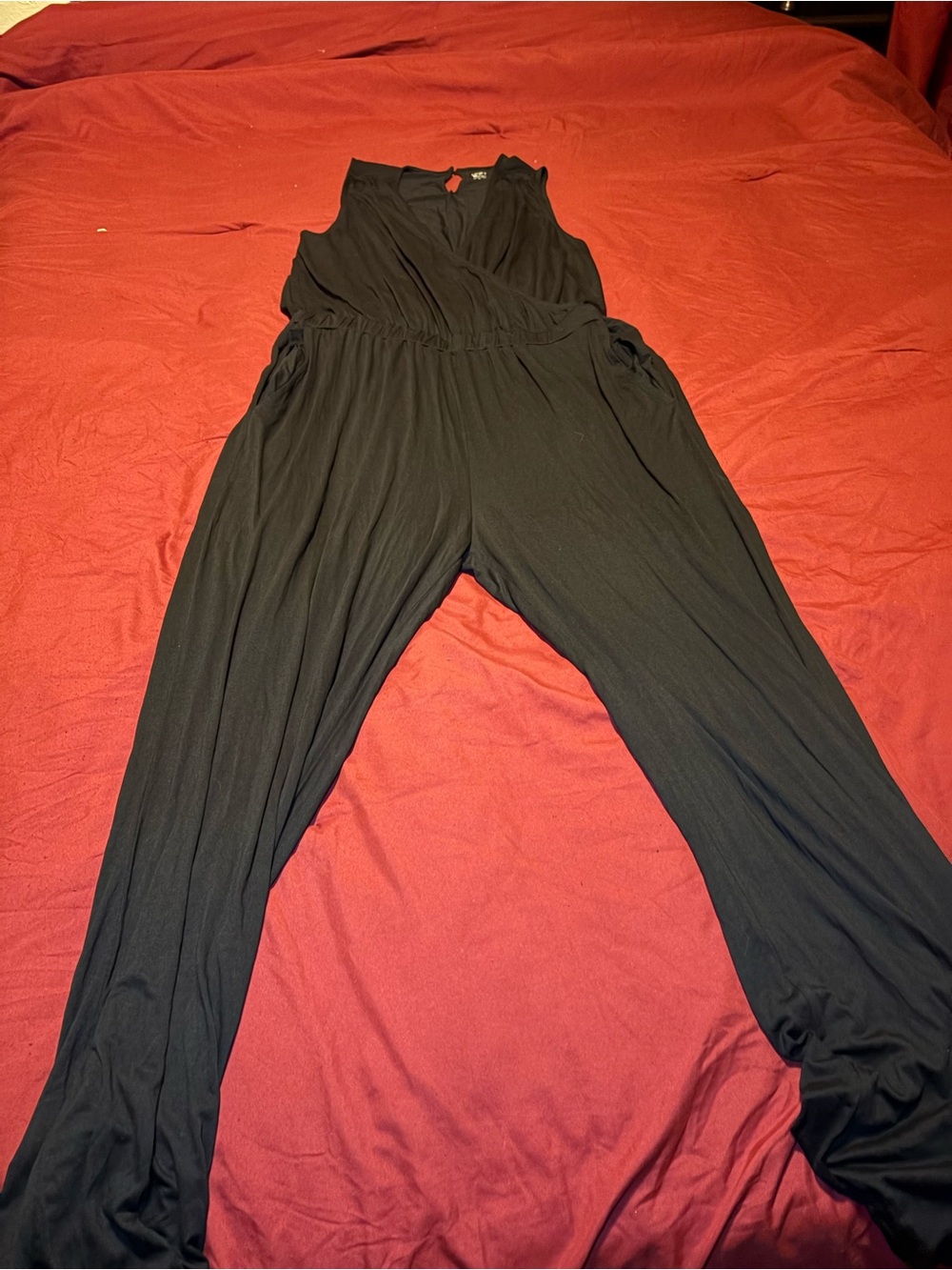 LOFT Black Sleeveless Jumpsuit with Draped V-Neck